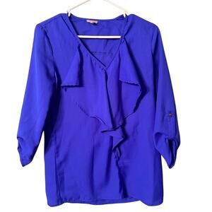 Charlotte Russe Lightweight Roll Tab Sleeve Blouse Size Small Royal Blue